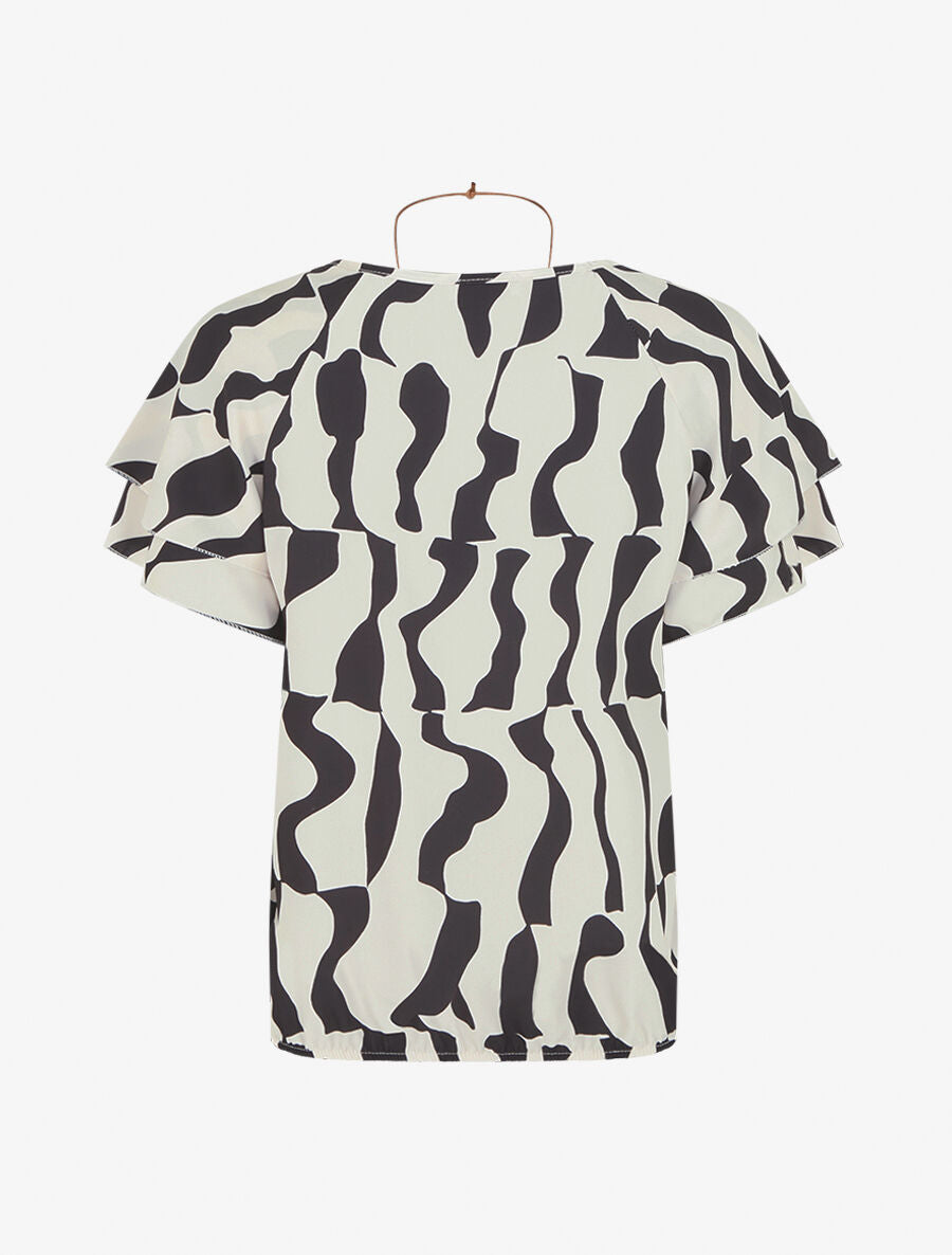 Top imprimé graphique et sautoir - Beige - 2