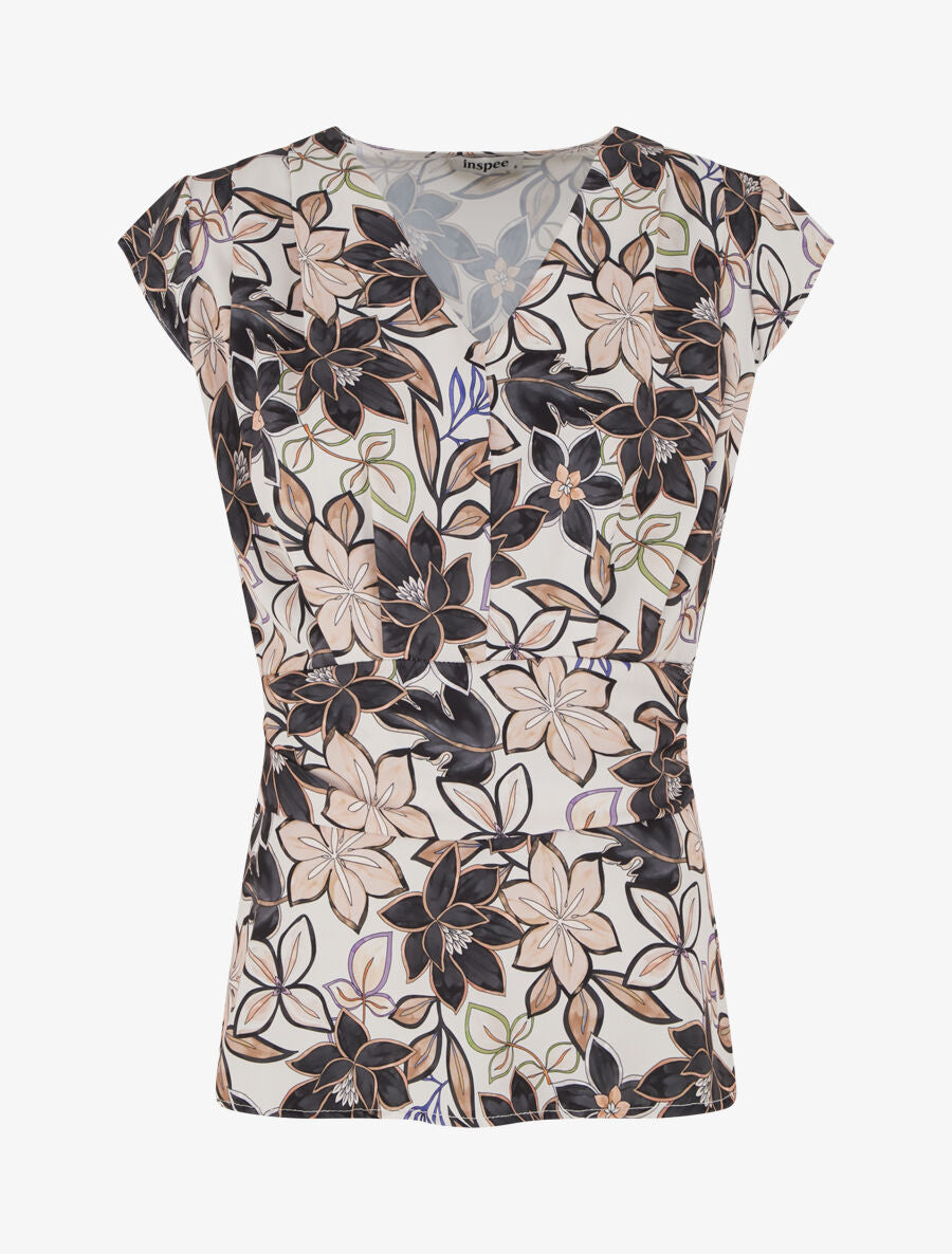 Top avec mancherons à imprimé fleuri - Noir - 4