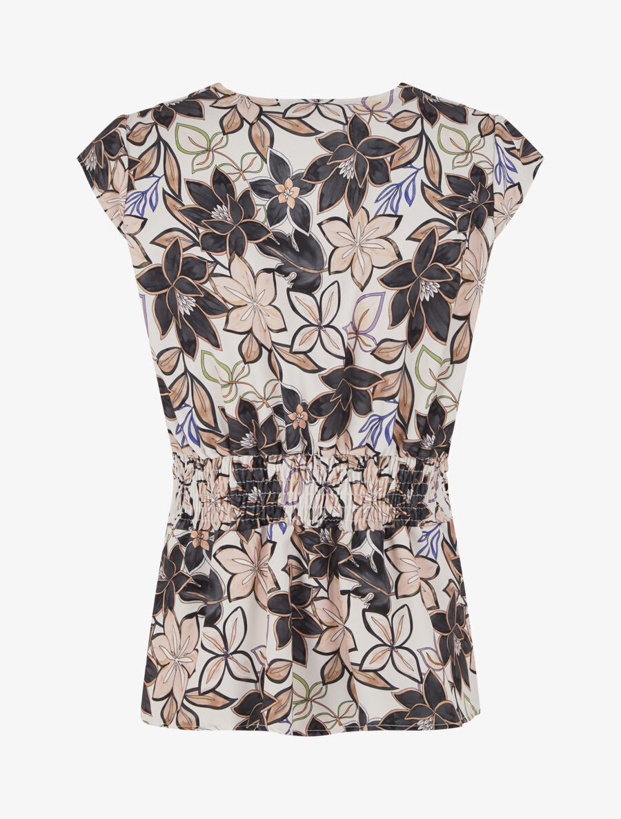 Top avec mancherons à imprimé fleuri - Noir - 2