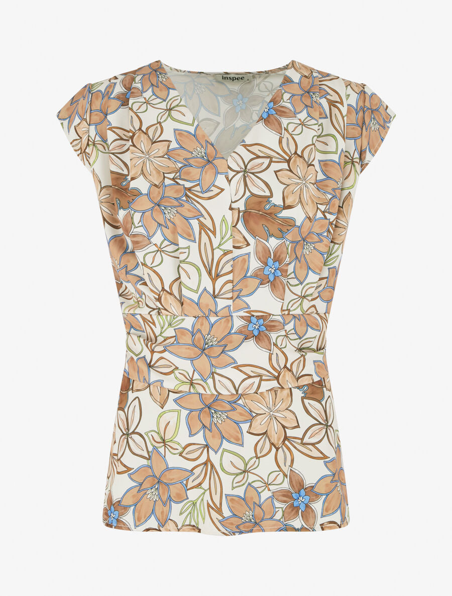 Top avec mancherons à imprimé fleuri - Beige - 4
