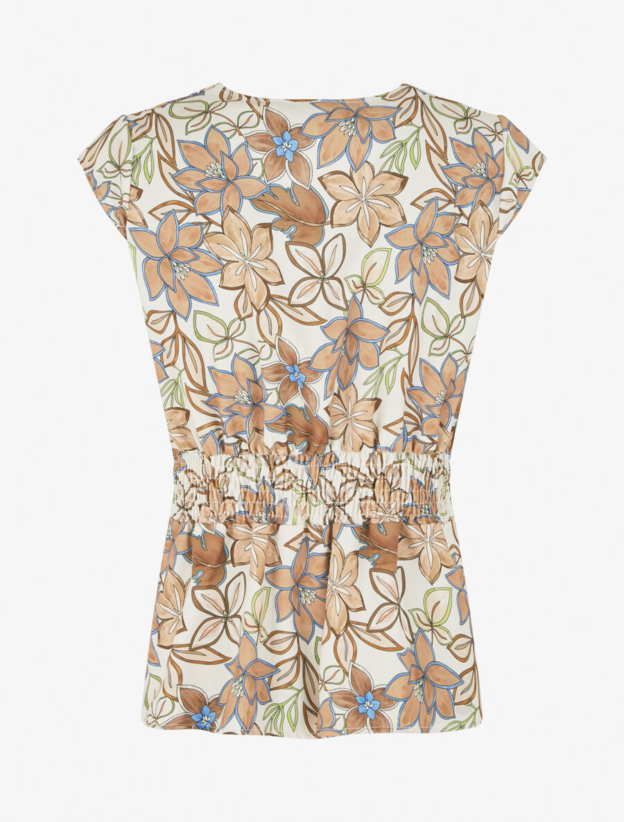Top avec mancherons à imprimé fleuri - Beige - 2