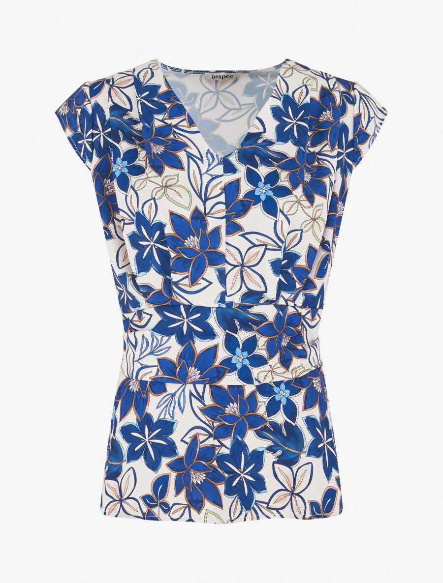 Top avec mancherons à imprimé fleuri - Bleu roi - 4
