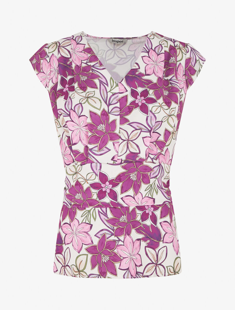 Top avec mancherons à imprimé fleuri - Prune - 4