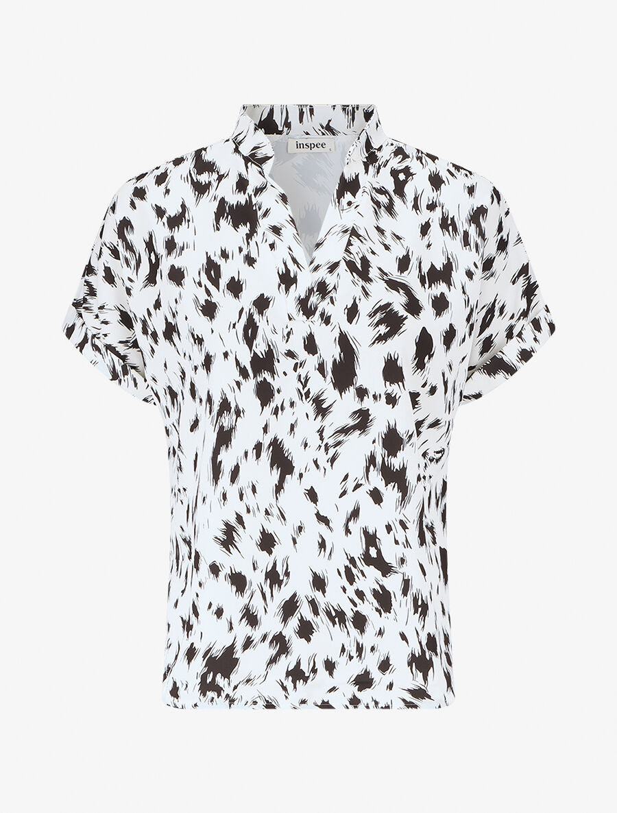 Blouse imprimé abstrait à manches courtes - Blanc - 1