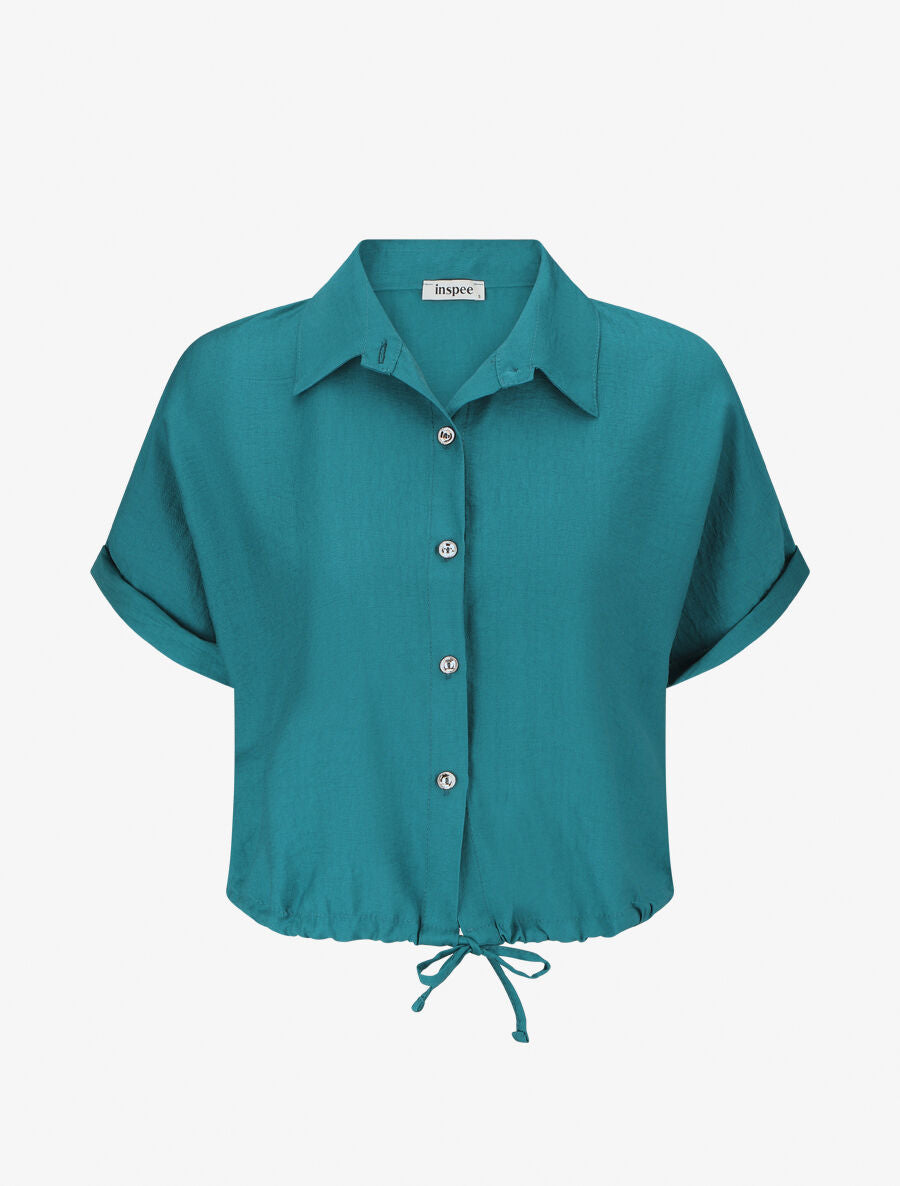 Blouse unie à cordons de serrage - Bleu canard - 4