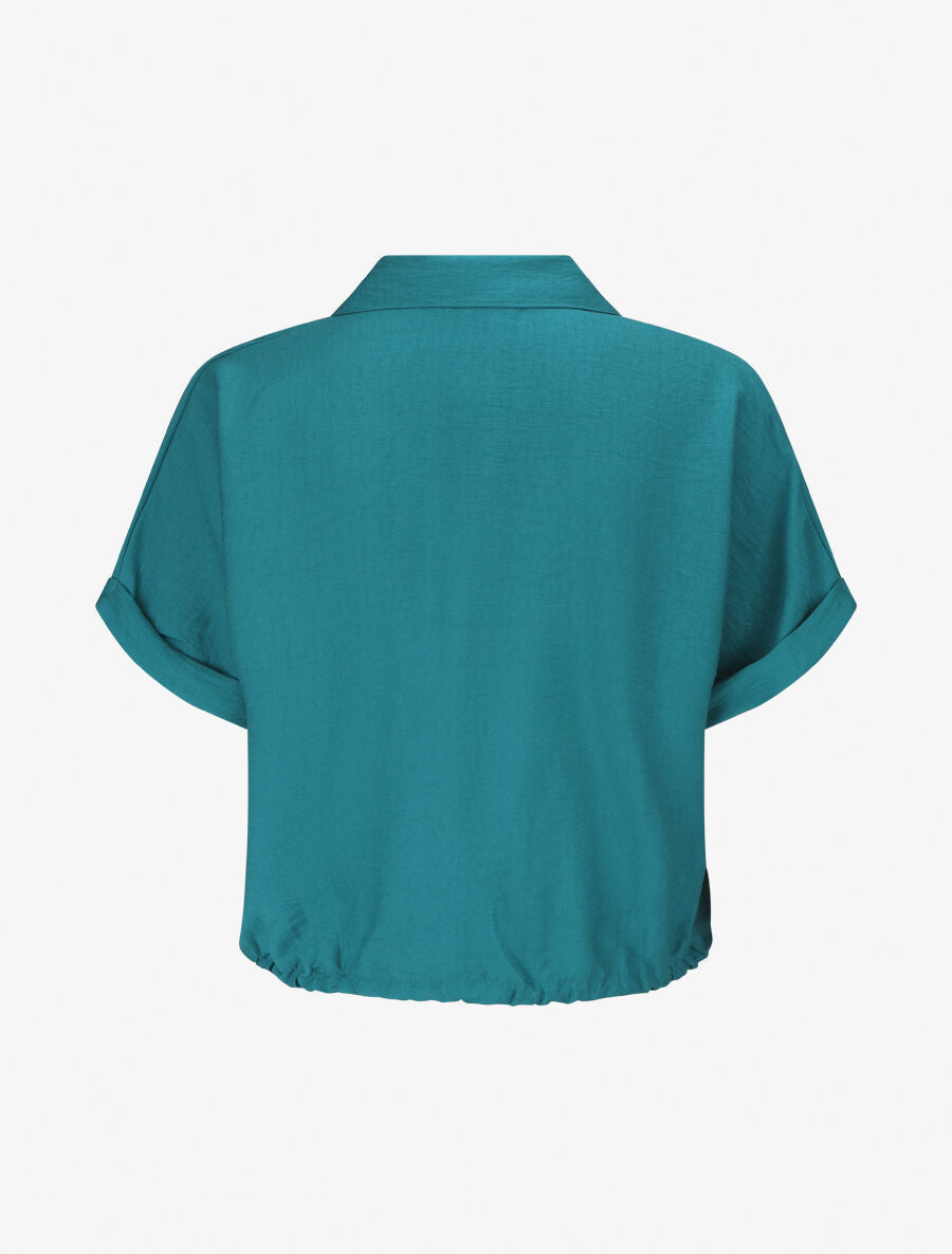 Blouse unie à cordons de serrage - Bleu canard - 2