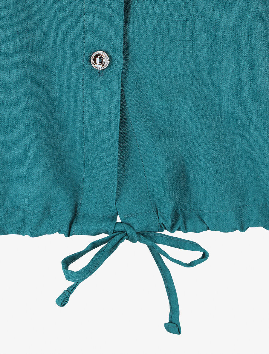 Blouse unie à cordons de serrage - Bleu canard - 3