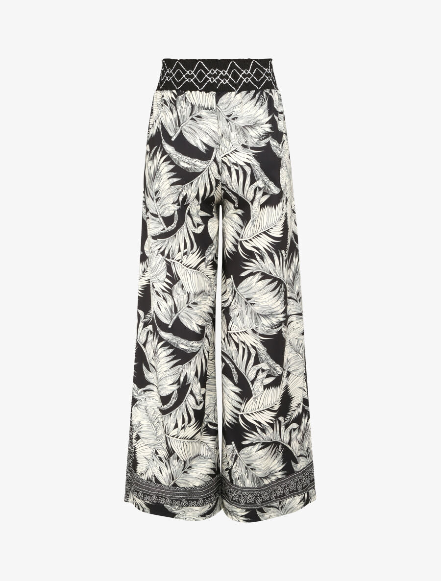 Pantalon fluide coupe flare imprimé feuillages - Noir - 2