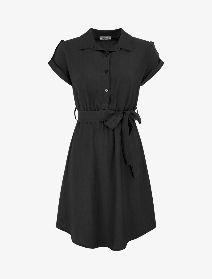 Robe unie ceinturée - Noir - 1