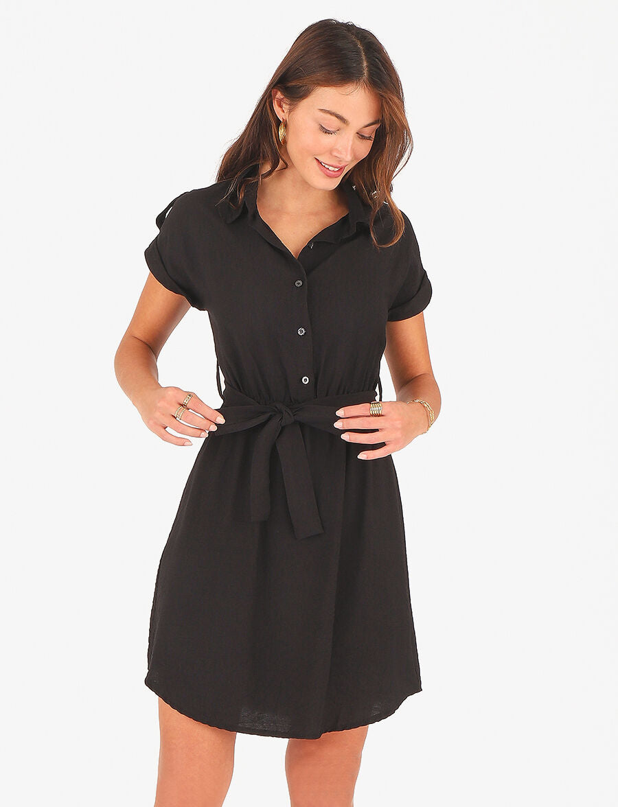 Robe unie ceinturée - Noir - 4