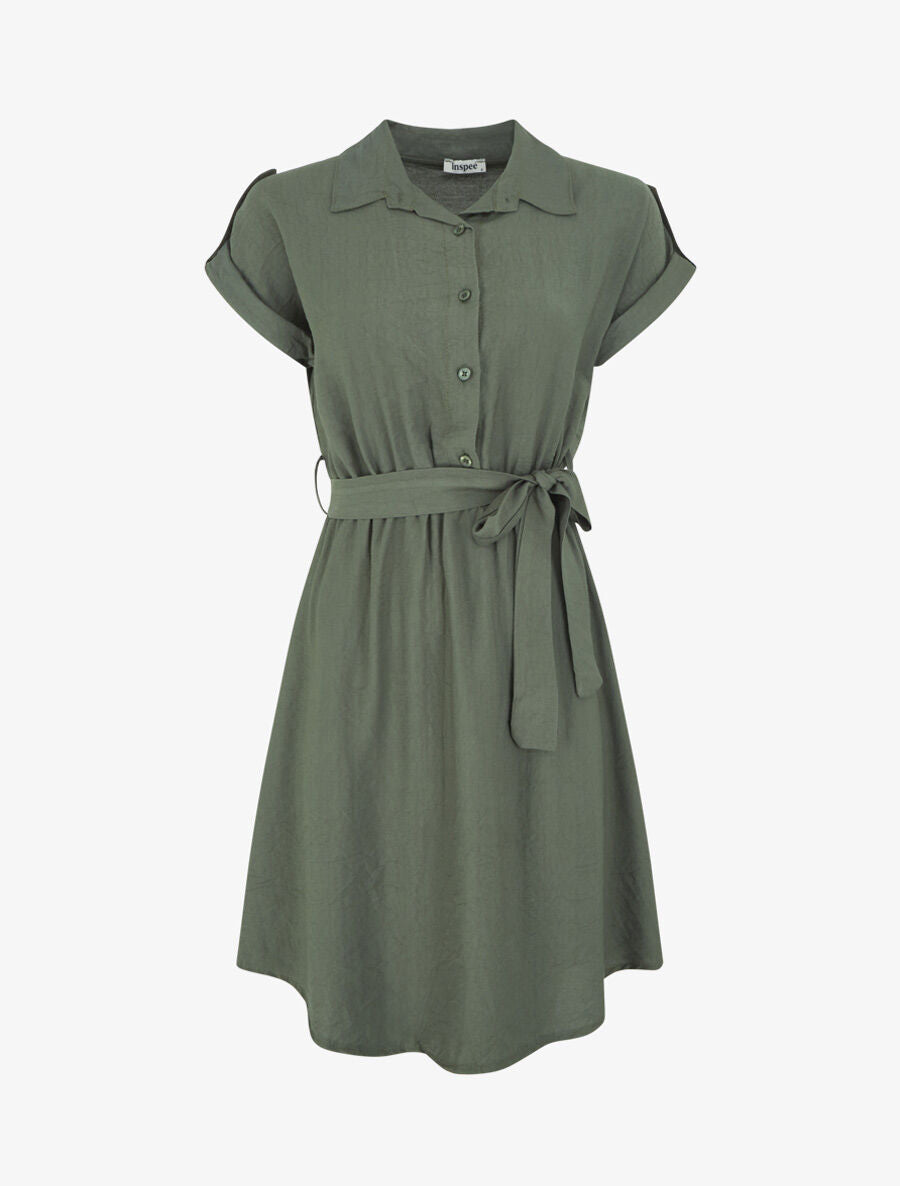 Robe unie ceinturée - Kaki - 1