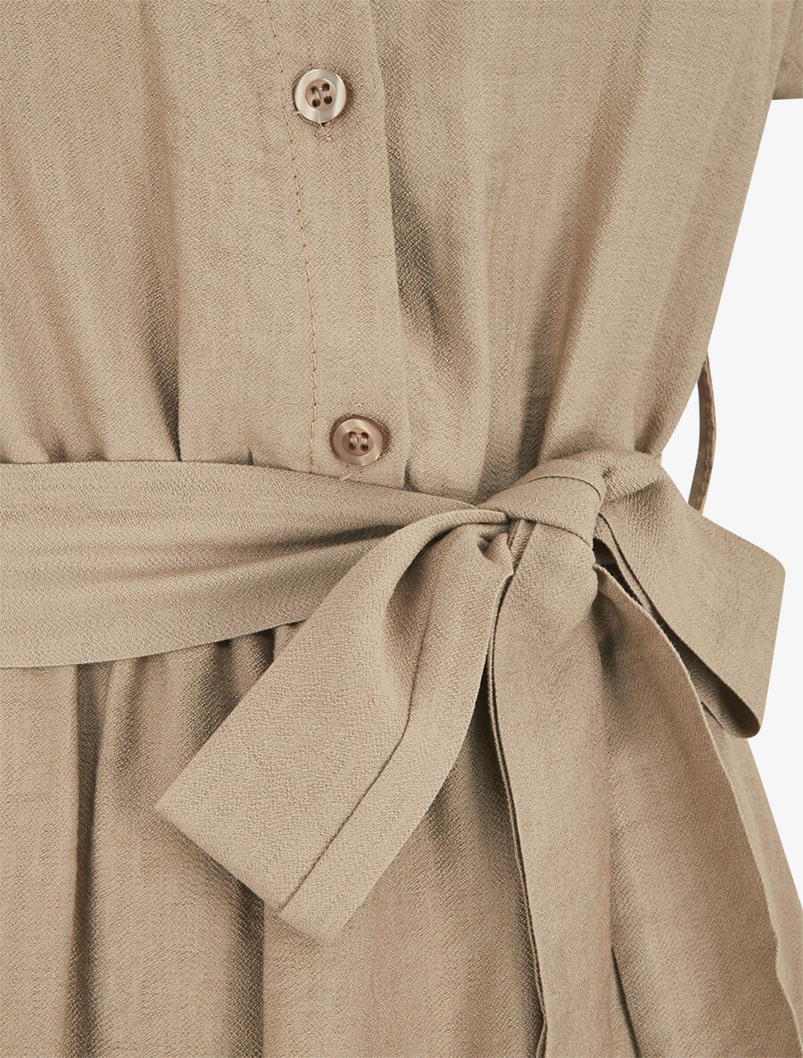 Robe unie ceinturée - Taupe - 3