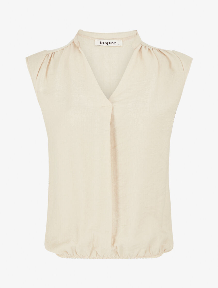 Top uni à bord élastiqué - Beige - 5