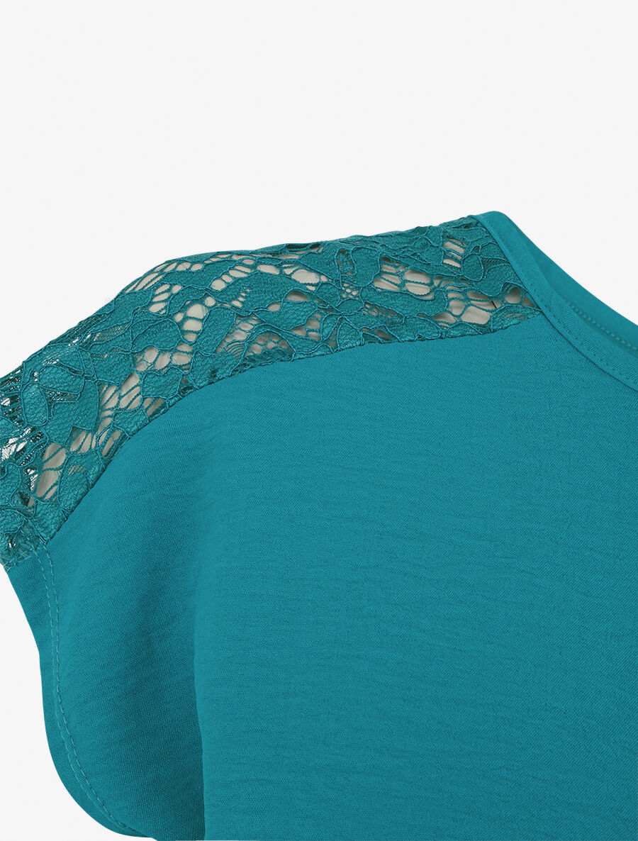Top uni à dos en dentelle - Bleu canard - 3