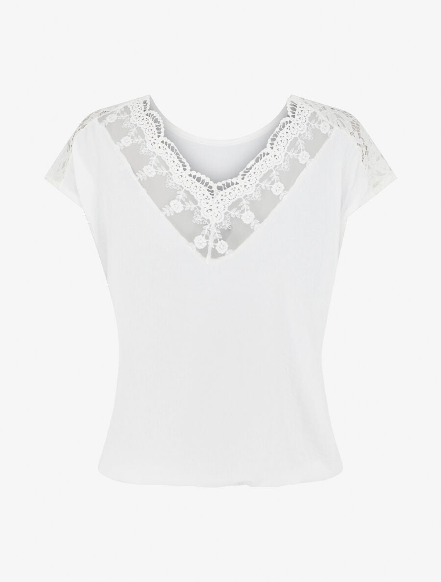 Top uni à dos en dentelle - Blanc - 2