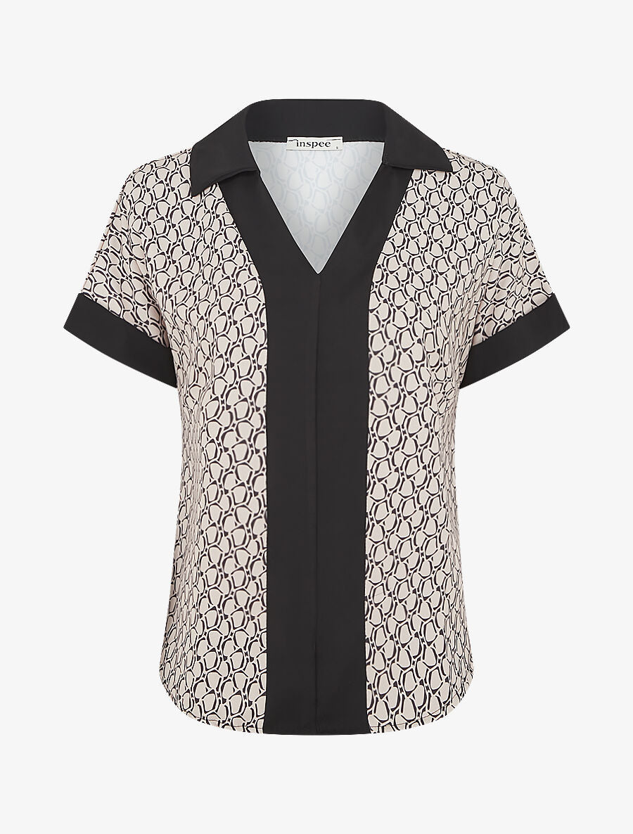 Top fluide manches courtes imprimé graphique - Beige - 1