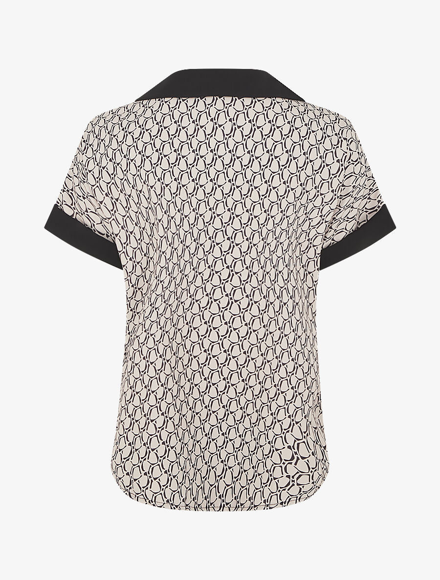 Top fluide manches courtes imprimé graphique - Beige - 2