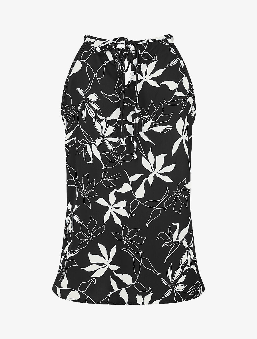 Top évasé sans manches motif fleuri - Noir - 2