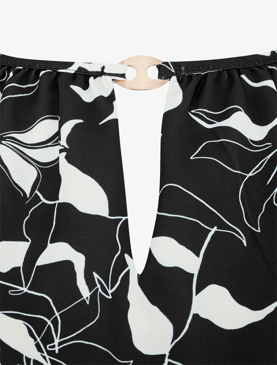 Top évasé sans manches motif fleuri - Noir - 3