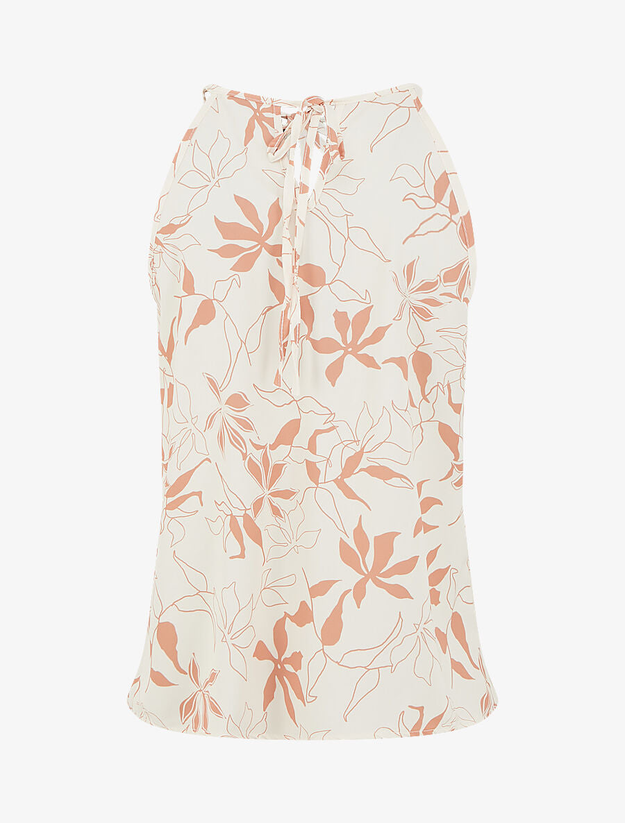 Top évasé sans manches motif fleuri - Beige - 2