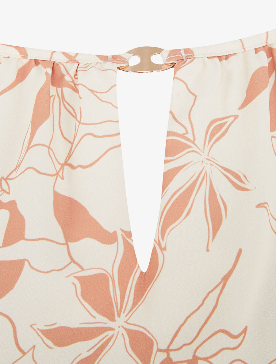 Top évasé sans manches motif fleuri - Beige - 3