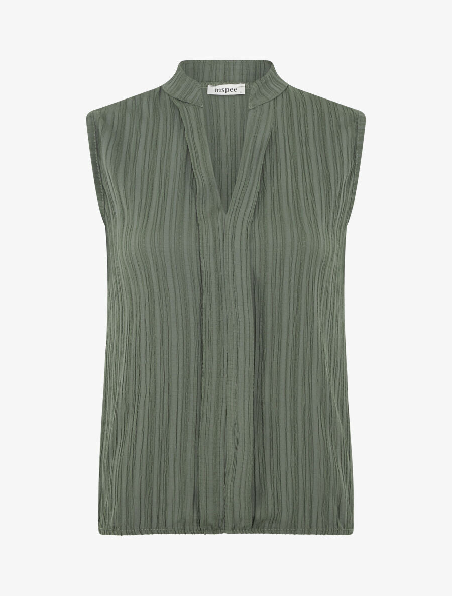 Top texturé sans manches uni coupe ample - Kaki - 4