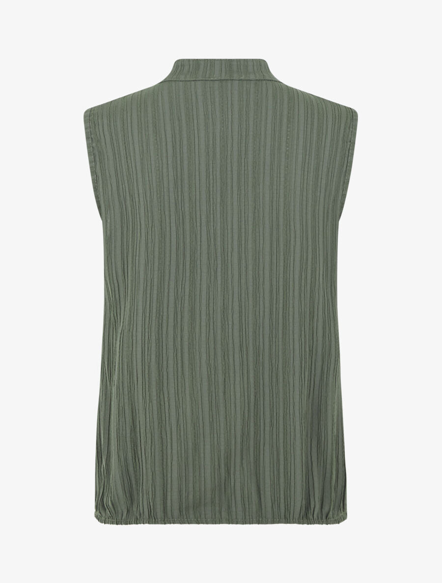 Top texturé sans manches uni coupe ample - Kaki - 2