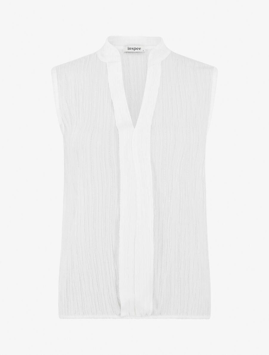 Top texturé sans manches uni coupe ample - Blanc - 4