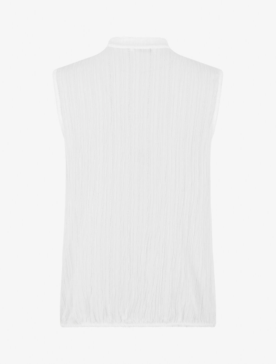 Top texturé sans manches uni coupe ample - Blanc - 2