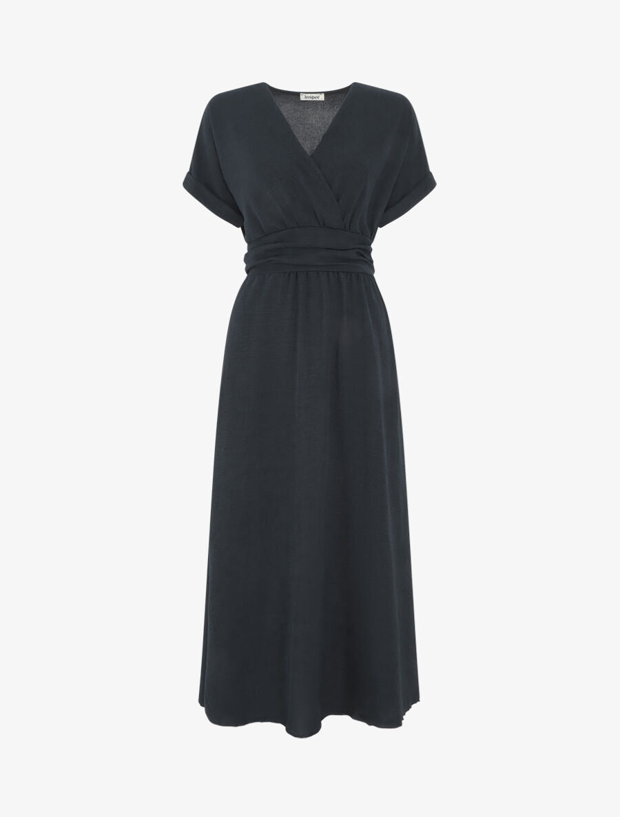 Robe longue unie col cache coeur - Noir - 5