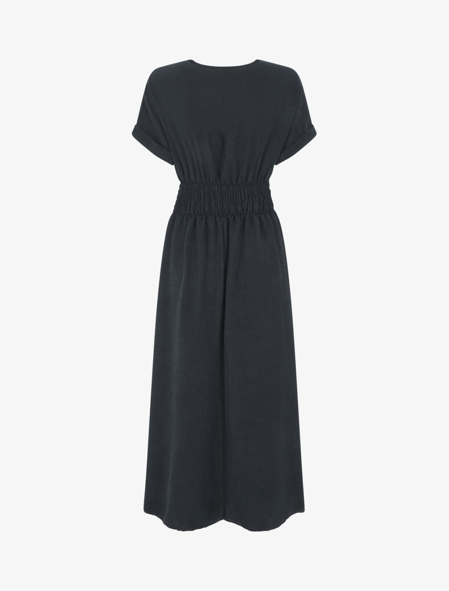 Robe longue unie col cache coeur - Noir - 2