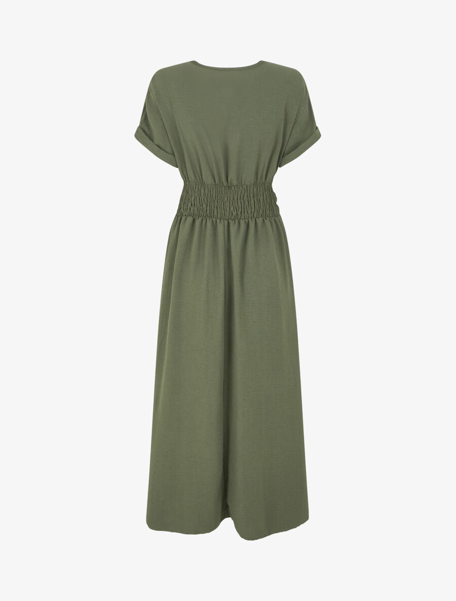 Robe longue unie col cache coeur - Kaki - 2