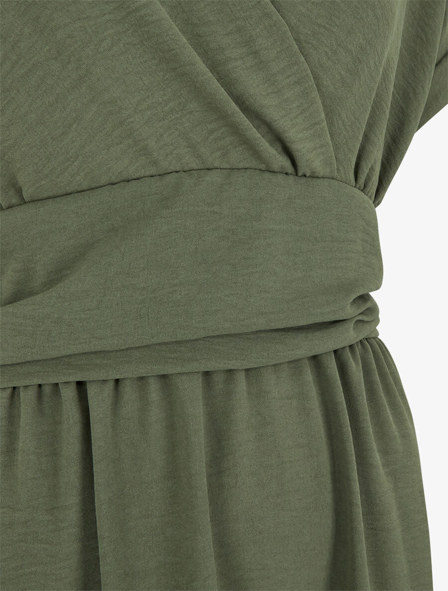 Robe longue unie col cache coeur - Kaki - 3