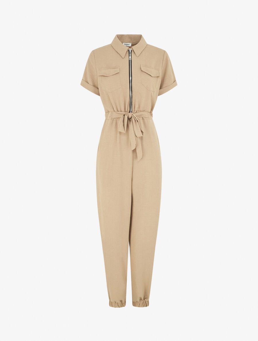 Combinaison unie à buste zippée - Beige - 1