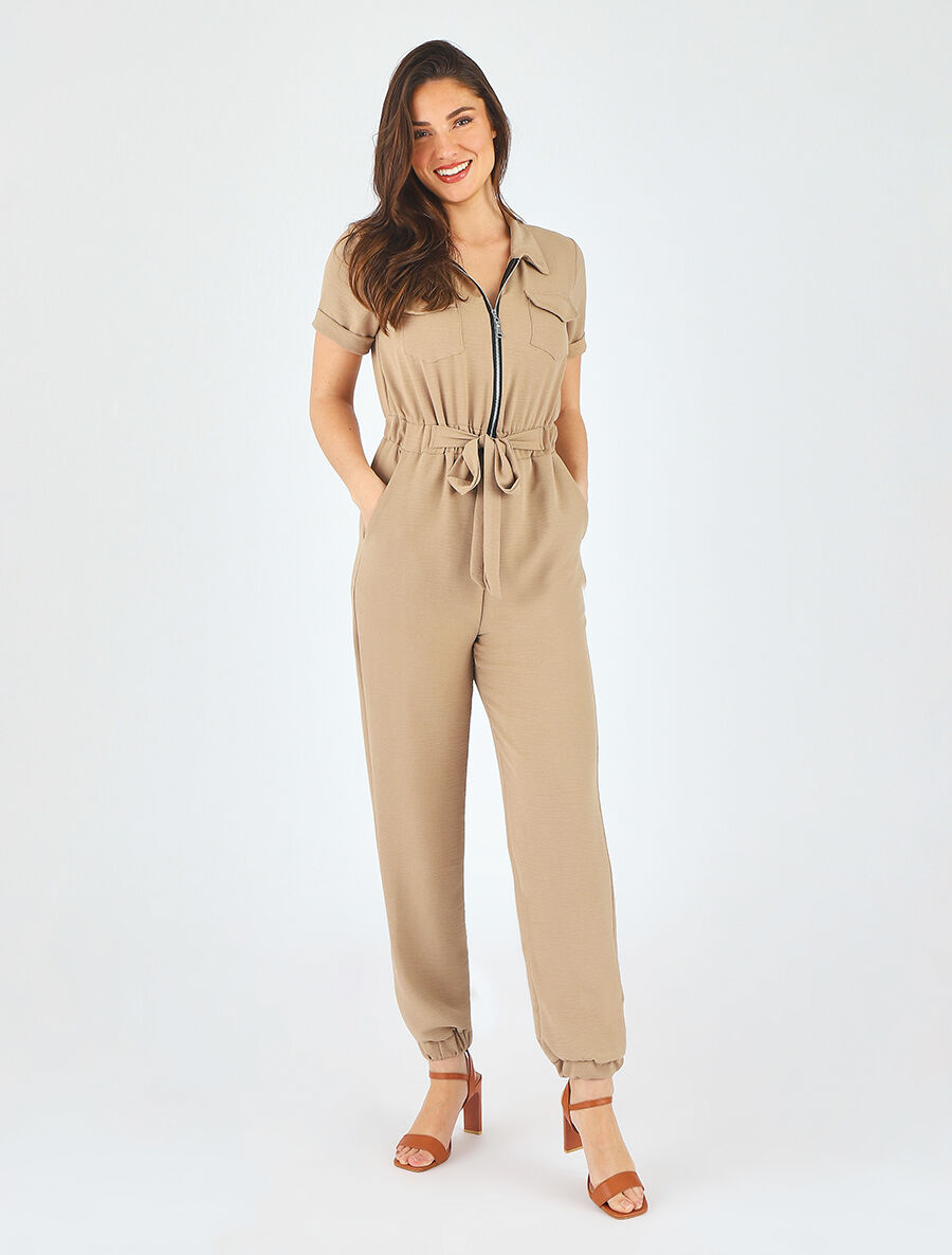 Combinaison unie à buste zippée - Beige - 4