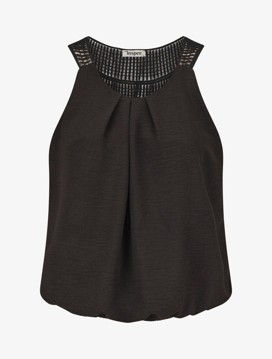 Top uni à dos ajouré - Noir - 1