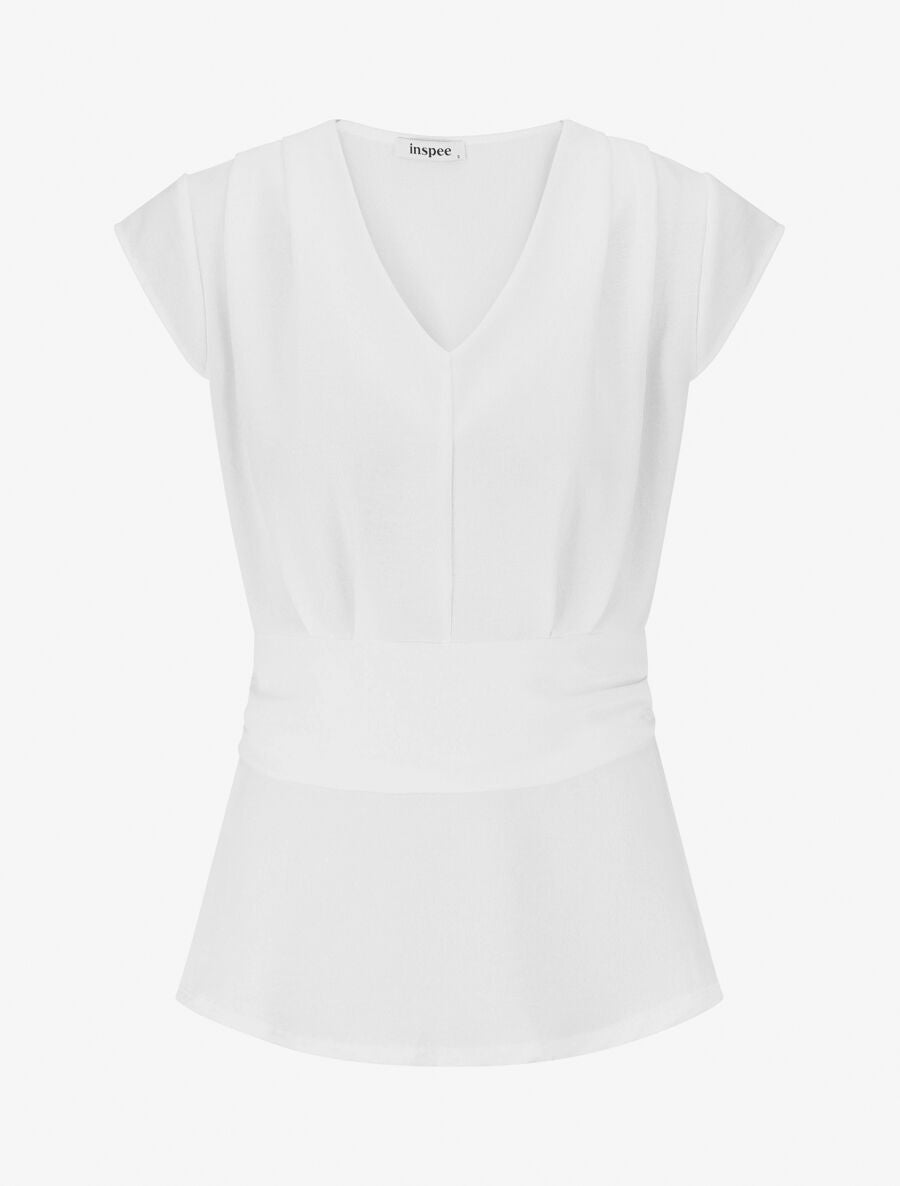 Blouse unie élastiquée à mancherons - Blanc - 1