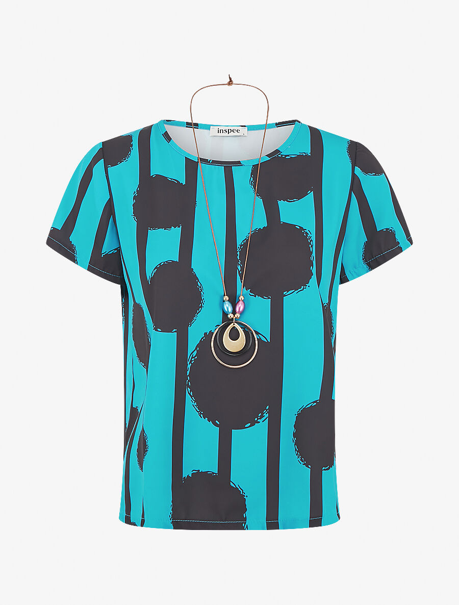 Top droit manches courtes motif abstrait - Bleu canard - 1