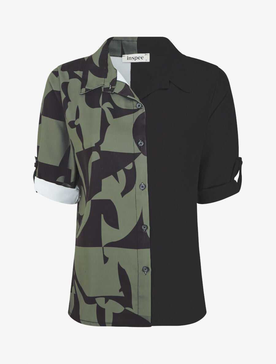 Chemise droite imprimé graphique - Kaki - 1