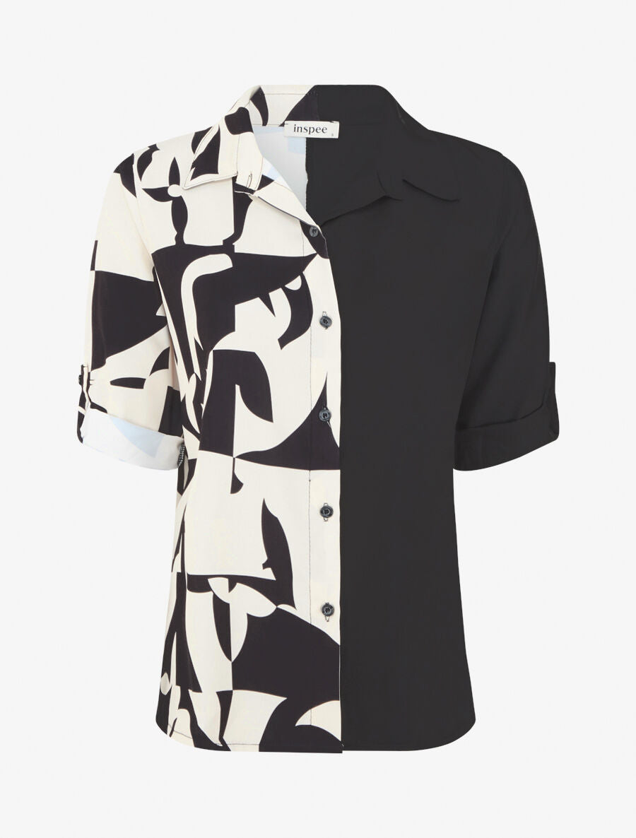 Chemise droite imprimé graphique - Beige - 1
