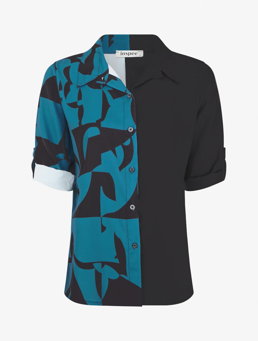 Chemise droite imprimé graphique - Bleu canard - 1