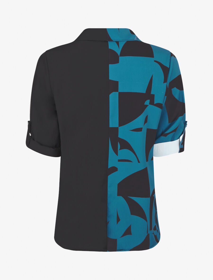 Chemise droite imprimé graphique - Bleu canard - 2