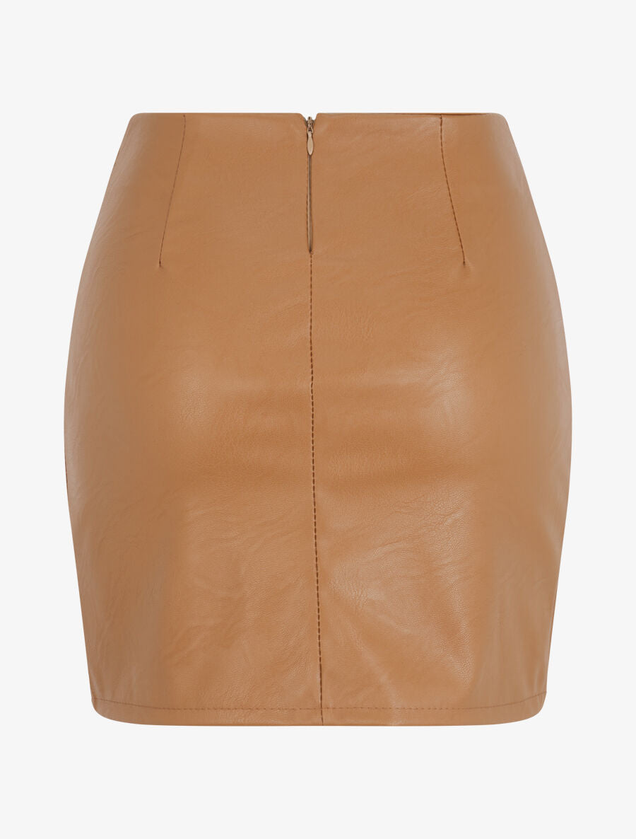 Mini-jupe fendue en simili - Camel - 2