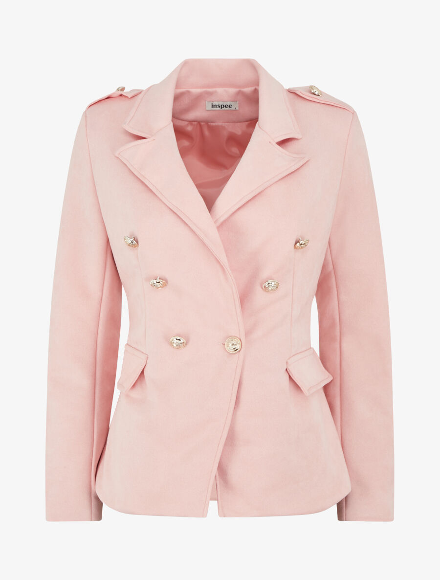 Veste mi-longue style officier - Rose - 4