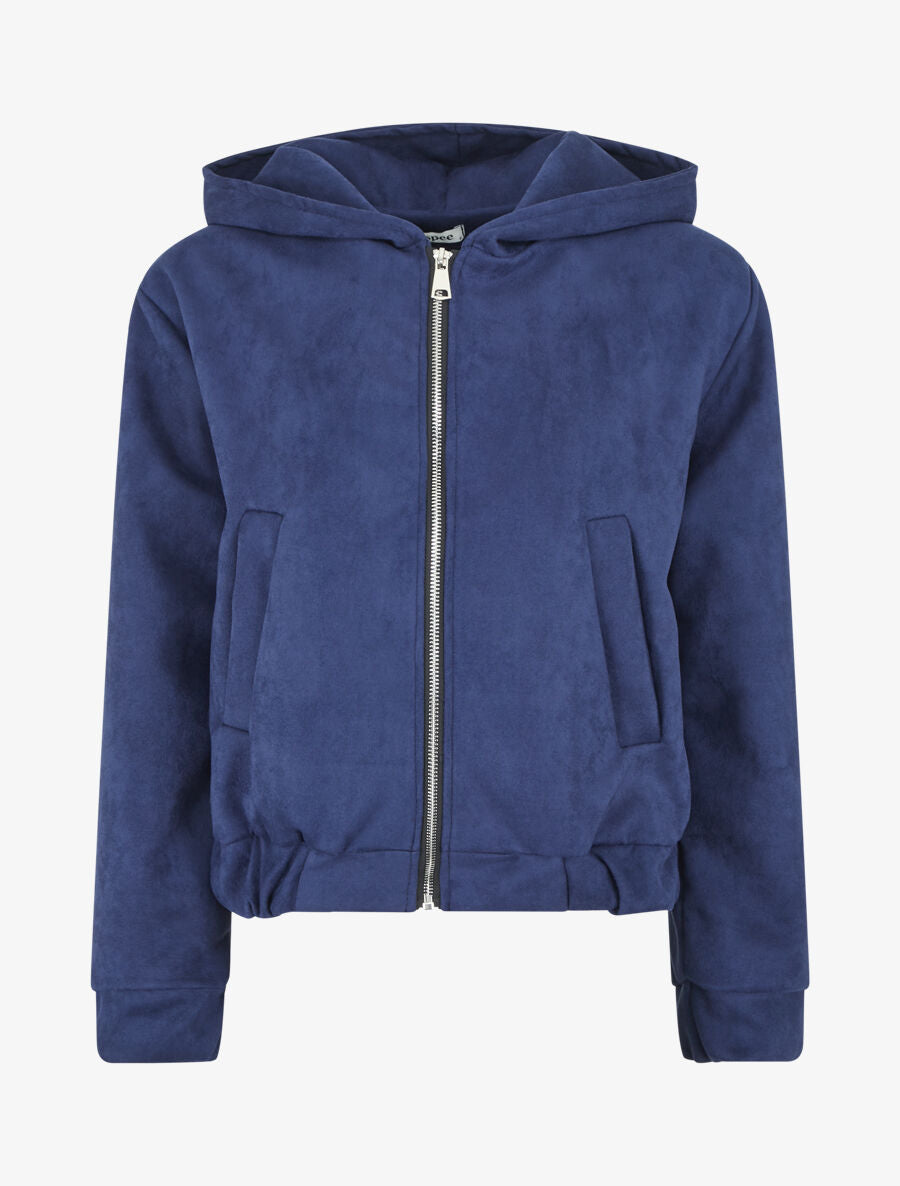 Veste courte en suédine à capuche - Marine - 1