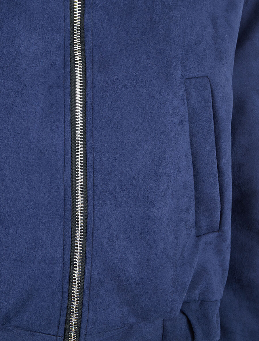 Veste courte en suédine à capuche - Marine - 3