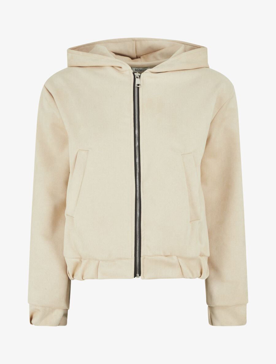 Veste courte en suédine à capuche - Beige - 1