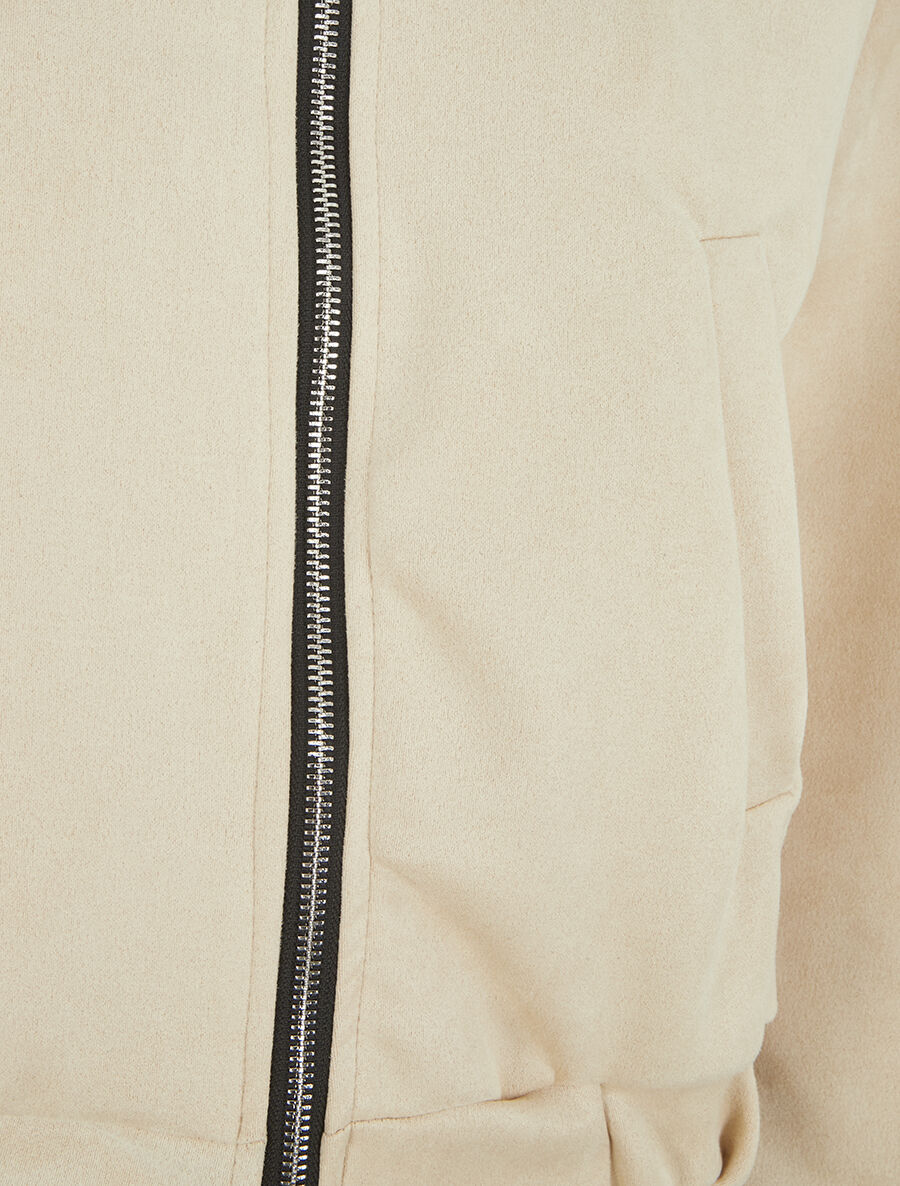 Veste courte en suédine à capuche - Beige - 3