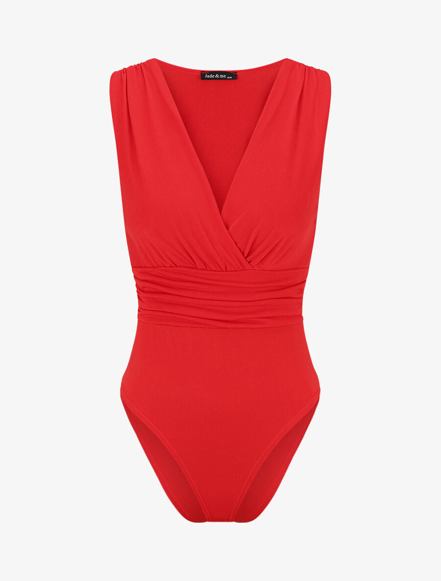 Body sans manches effet drapé - Rouge - 1