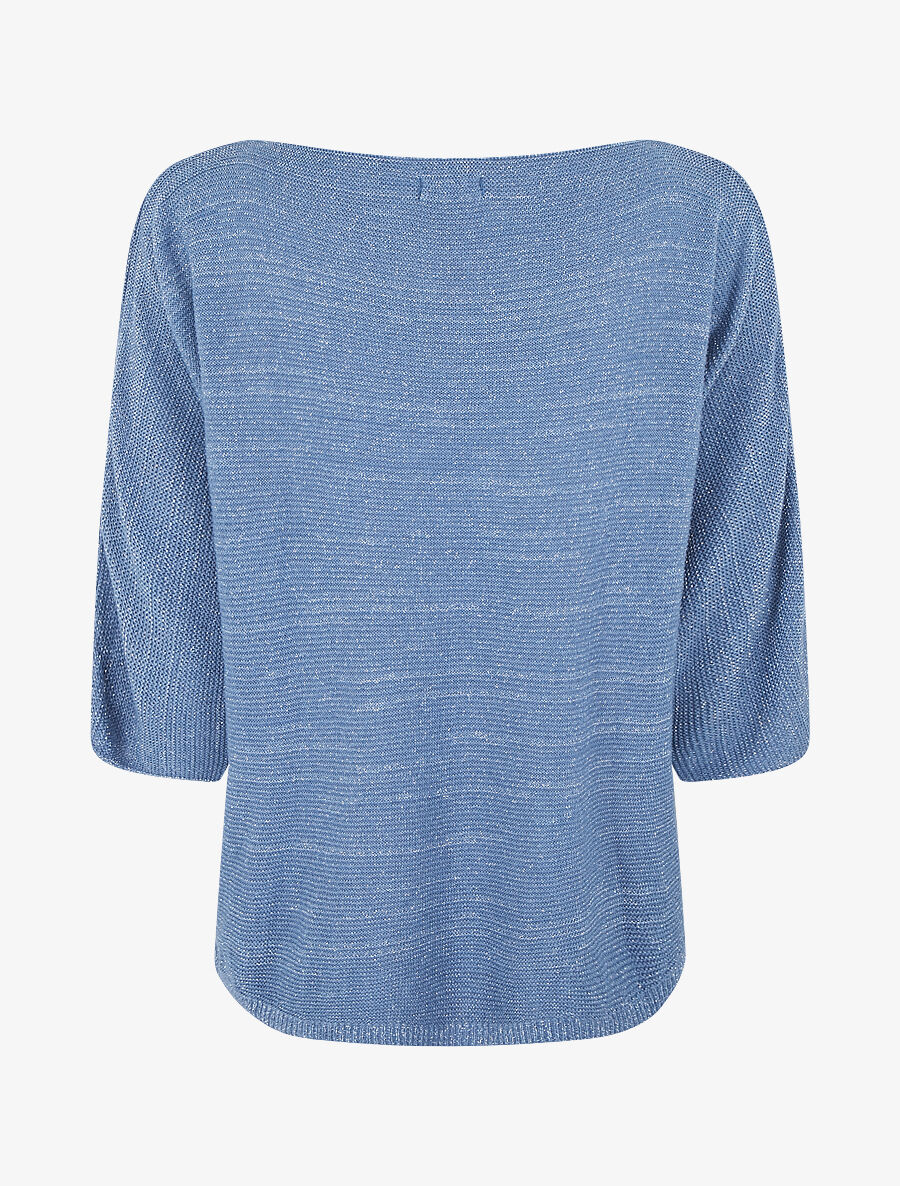 Pull en maille pailletée à col bateau - Bleu - 2